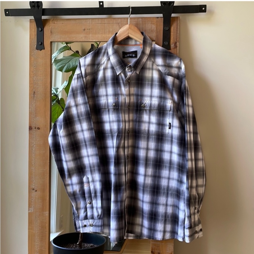 Orvis Snap Button Plaid Fishing Shirt Size L